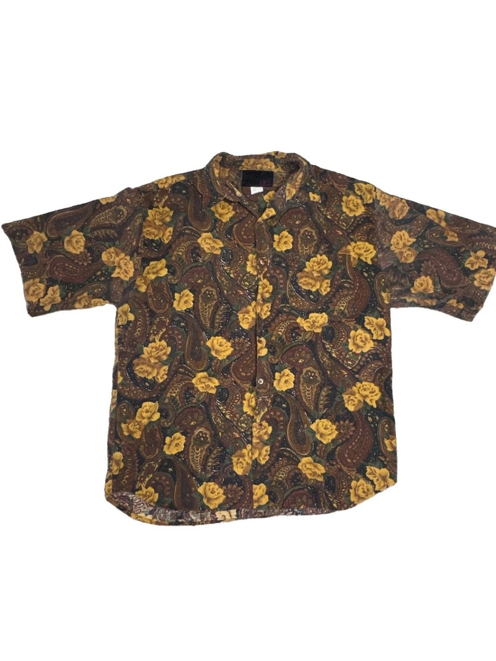 Vintage Mabi Perspective Shirt Mens L Brown Paisley Floral 100% Cotton